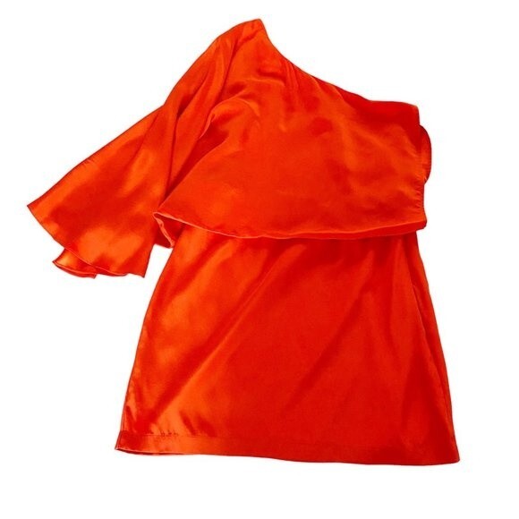 Elizabeth and James Orange Helma One Shoulder Flutter Short Silk Dress 8 - Picture 4 of 16